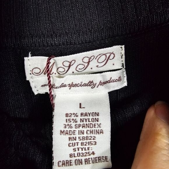 Max Studio Specialty Black Turtleneck Dress L Lattice Bodice Short Sleeve Goth - Picture 7 of 8